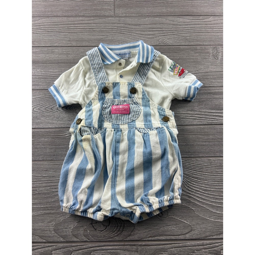 Vintage OshKosh B'gosh Baby Boys 12M Striped Romper and Polo Set Made in USA